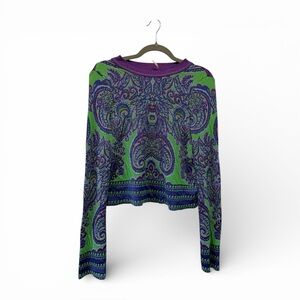 Free People Women's Paisley Crew Neck Crop Boho Sweater Size Medium